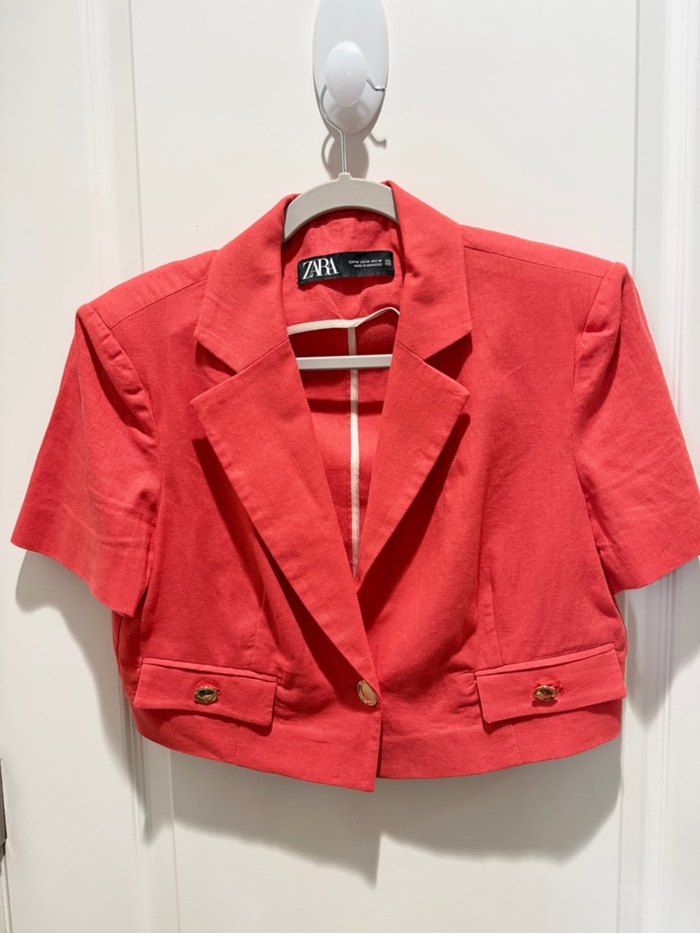 ZARA Coral Cropped Short-Sleeve Blazer